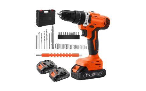 手电钻附带2块电池，两种颜色可供挑选