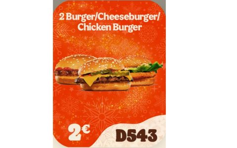 【2欧】汉堡王折扣，2个芝士汉堡或者鸡肉汉堡仅2欧元