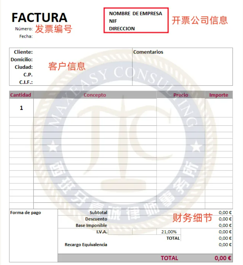 西班牙公司或个体户开具发票指南